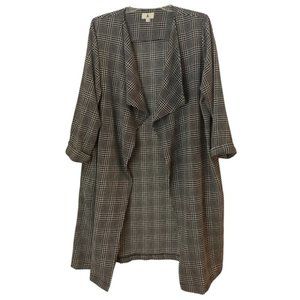 JJ Co. Black and White Plaid/Houndstooth Lightweight Open Front Long Jacket